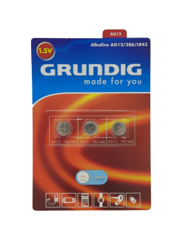 GRUNDIG Knopfzellen - Alkaline AG12/386/LR43/ 3 Stück pro Packung