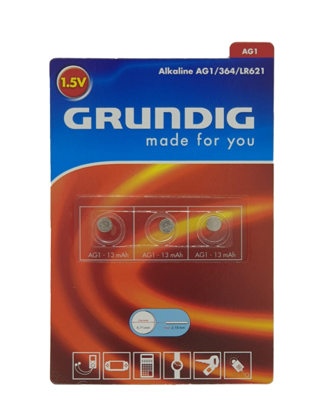 GRUNDIG Knopfzellen - Alkaline AG1/364/LR621/ 3 Stück pro Packung