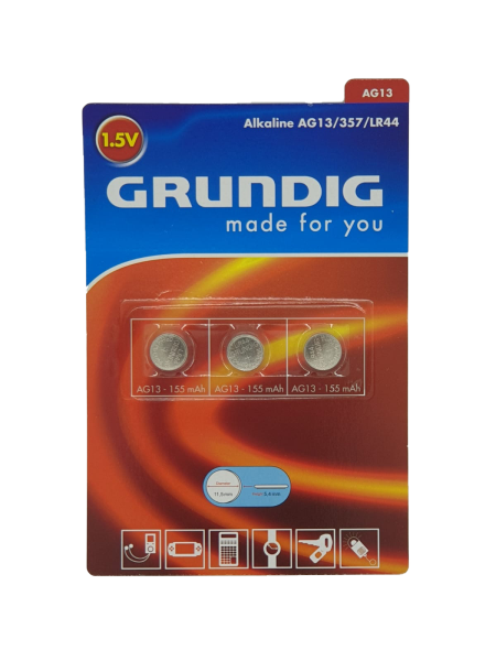 GRUNDIG Knopfzellen - Alkaline AG13/357/LR44/ 3 Stück pro Packung