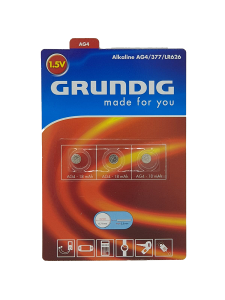 GRUNDIG Knopfzellen - Alkaline AG4/377/LR626/ 3 Stück pro Packung