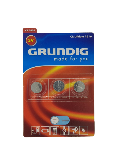 GRUNDIG Knopfzellen - CR Lithium 1616/ 3 Stück pro Packung