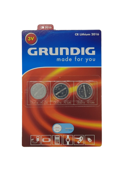 GRUNDIG Knopfzellen - CR Lithium 2016/ 3 Stück pro Packung